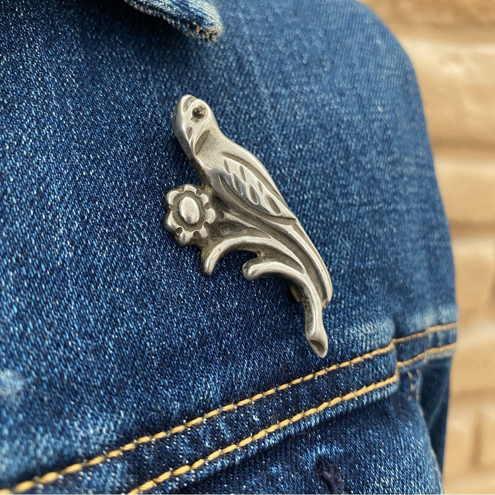 Vintage Mexican Bird Pin Brooch 980 Sterling Silver 2.25” x 0.88”